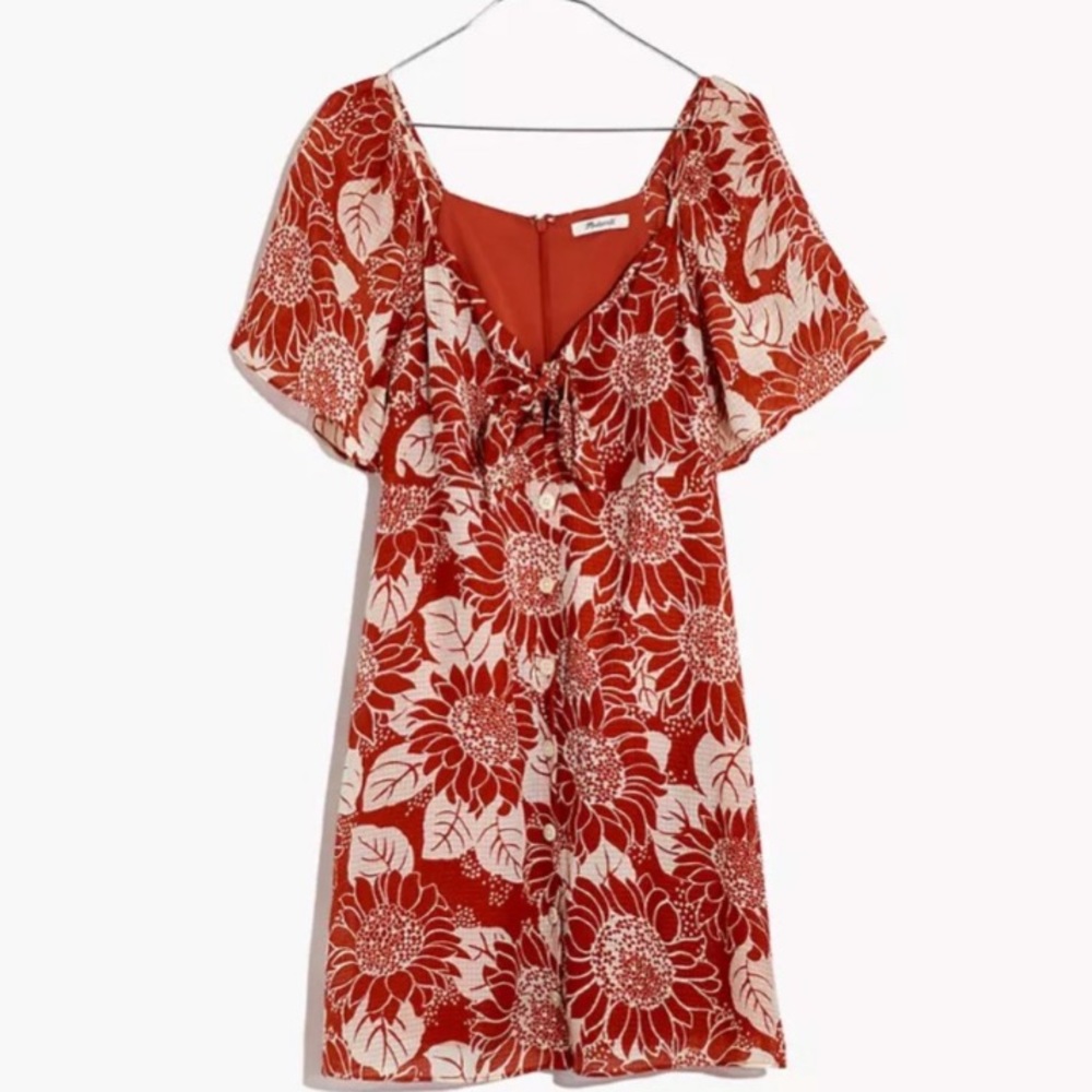 Madewell silk tie front mini dress in orange